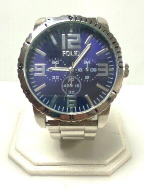 m842 Folio Men's Stainless Steel Quartz Fashion Watch Metallic Blue Sunray Dial